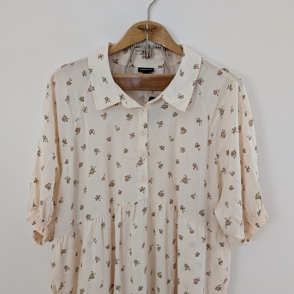 Torrid Dress Women's 1X White Cream Floral Shirtdress Maxi Challis Hi Low Tier - Picture 3 of 8